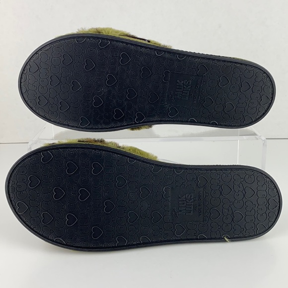 Size 10 Olive Green Faux Fur MUK LUKS Open Toe Scuff Slippers - Picture 7 of 9